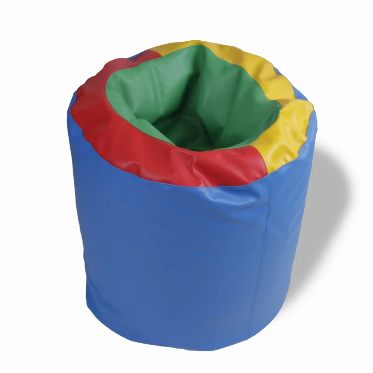 Tunel sensoryczny skaj 120 cm — widok z boku pokazujący nieprzemakalne obicie, kolor zewnętrzny niebieski i wnętrze zielone z pierścieniami