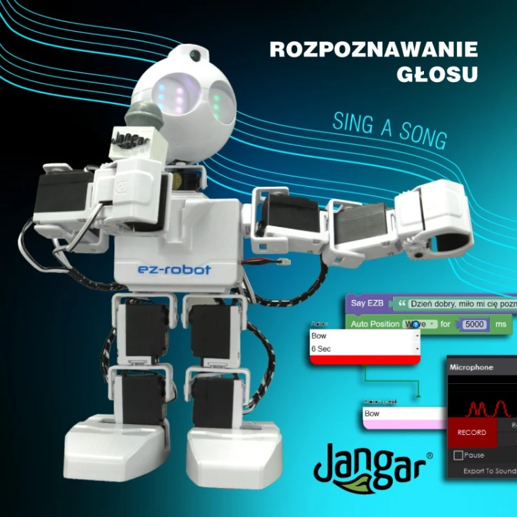 Humanoidalny robot JD JANGAR z głową poruszaną przez serwomechanizmy