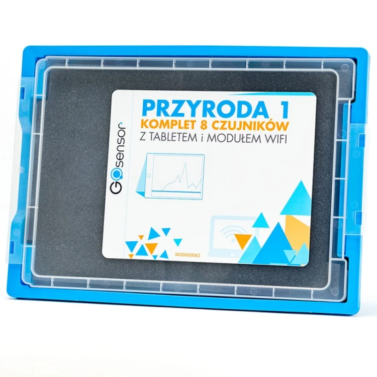 Zbliżenie na czujnik temperatury z sondą MOD000010 oraz inne moduły stosowane w eksperymentach przyrodniczych i szkolnych