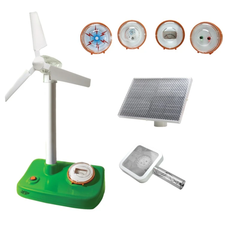 Model do demonstracji energii odnawialnej z podstawą 27 x 20 cm; widoczne moduły brzęczyka i przekładni