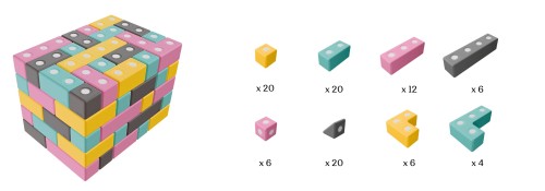 Zbliżenie na kolorowe elementy piankowe TUKI Builder 94 z widocznymi punktami mocowania magnetycznego