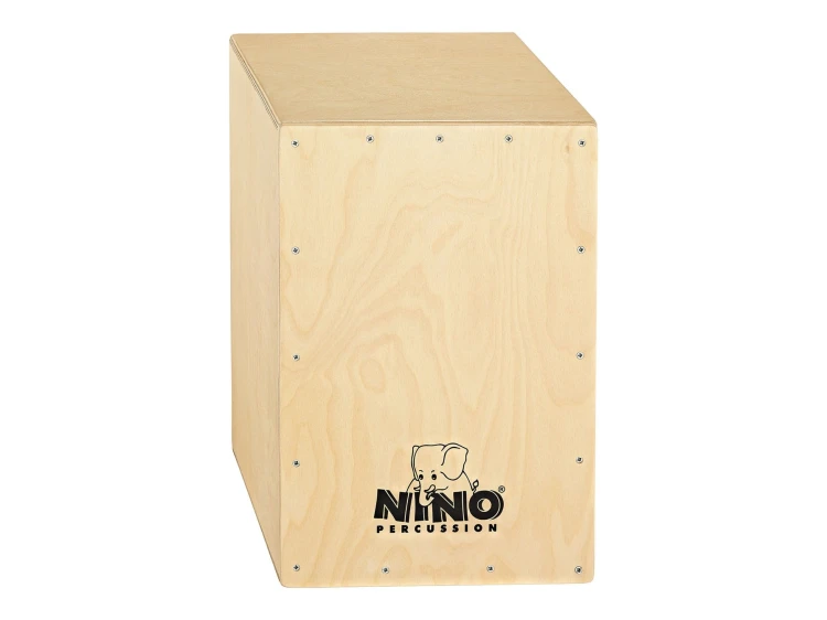 Instrument perkusyjny cajon NINO952 wykonany z naturalnej brzozy, widok frontowy z czarnym logo