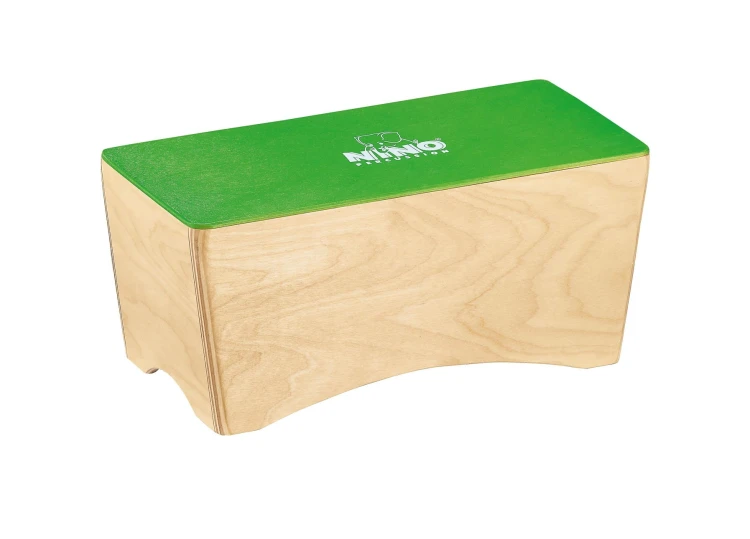 Zielone bongo cajon dla dzieci z drewna brzozy bałtyckiej o wymiarach 30,5 x 14 x 12,5 cm, zapewniające różnorodne dźwięki