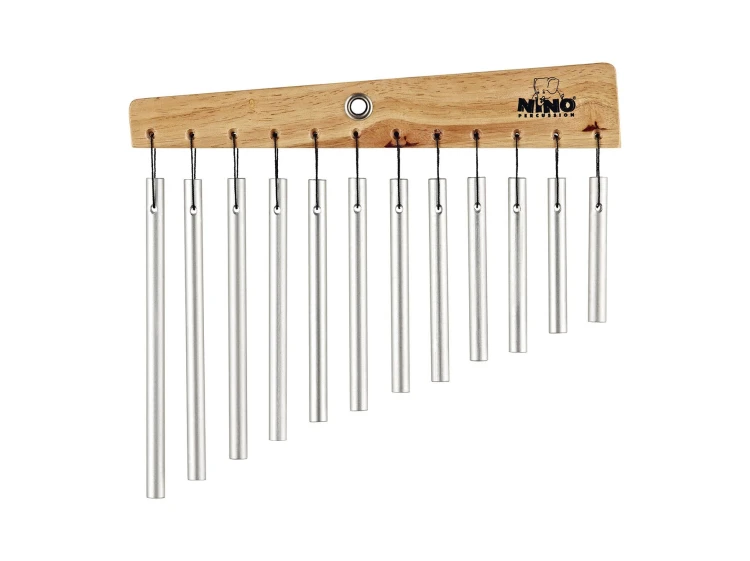 Chimesy NINO600 z 12 elementami z anodowanego aluminium o długości 24 cm, srebrne rurki, instrument muzyczny dla dzieci