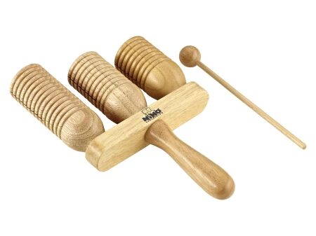 Instrument NINO561 WOOD A-GO-GO z pałeczką i ergonomiczną rączką dla dzieci powyżej 3 lat