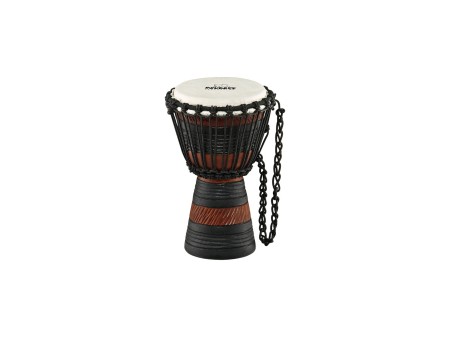 Zbliżenie na membranę bębna djembe 7 cali z naturalnej skóry koziej i systemem strojenia Mali-Weave