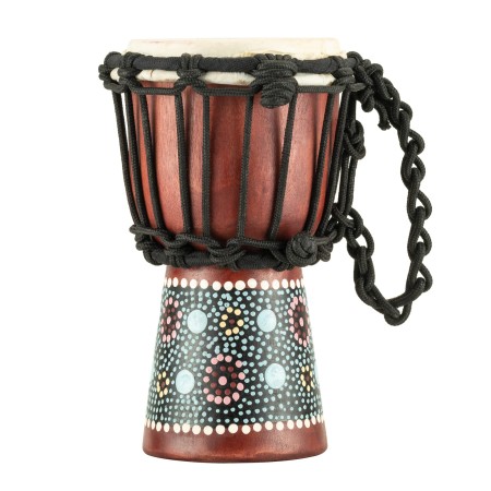 Widok z góry na mini bęben djembe z naturalną kozią skórą i ręcznie malowanym korpusem