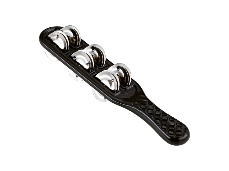 Czarne dzwonki NINO13BK JINGLE STICKS z niklowo-srebrnymi dzwonkami na plastikowej ramce, widok z przodu