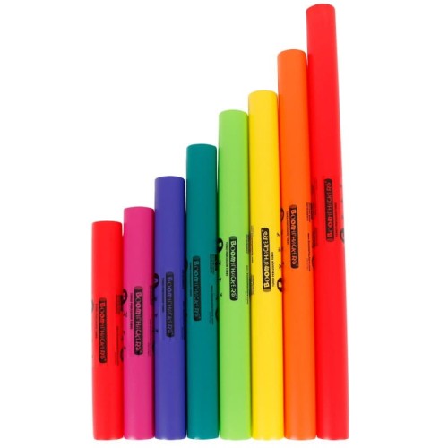 Zestaw ośmiu plastikowych Bum Bum Rurek w kolorach Chroma-Notes™ do edukacji muzycznej dzieci