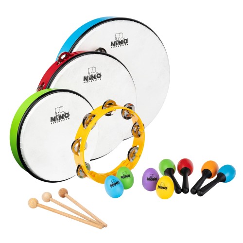 Zestaw NINO Kids Mixed Rhythm Set z 12 instrumentami perkusyjnymi dla dzieci do nauki rytmu