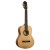 Gitara Ortega 4/4 z kompletem akcesoriów: pokrowiec, stojak i tuner na tle jasnego tła