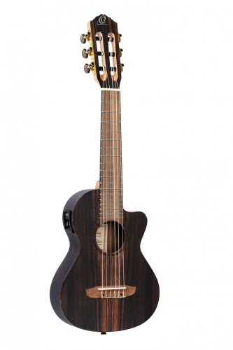 Guitarlele Ortega z elektroniką, naturalny hebanowy korpus z otwartymi porami i satynowe wykończenie