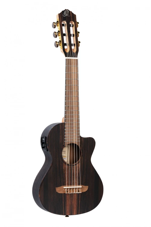 Guitarlele Ortega z elektroniką, naturalny hebanowy korpus z otwartymi porami i satynowe wykończenie