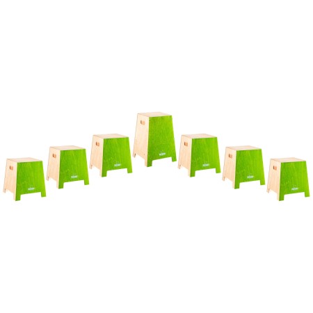 Siedem cajonów w zestawie NINO Stackable Classroom Cajon w różnych rozmiarach do zajęć grupowych