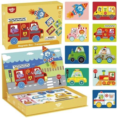 Układanka edukacyjna magnetyczna TOOKY TOY 80 el. — kolorowe elementy ułożone na jasnym tle