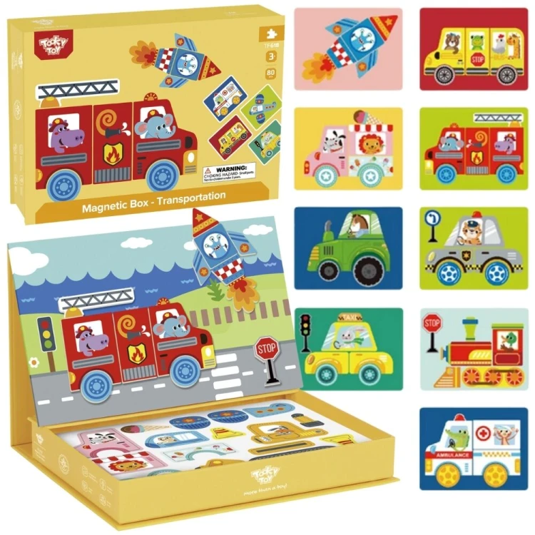 Układanka edukacyjna magnetyczna TOOKY TOY 80 el. — kolorowe elementy ułożone na jasnym tle