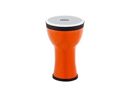 Widok z boku na mini djembe 6 cali z tworzywa sztucznego w kolorze mandarynka