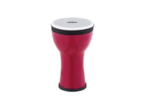 Mini djembe 6 cali w kolorze fuksji z syntetyczną powłoką, widok z boku instrumentu