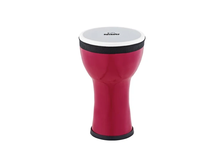 Mini djembe 6 cali w kolorze fuksji z syntetyczną powłoką, widok z boku instrumentu