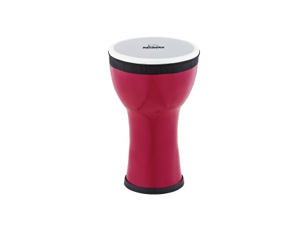 Mini djembe 6 cali w kolorze fuksji, widok z góry na głowicę z tworzywa sztucznego