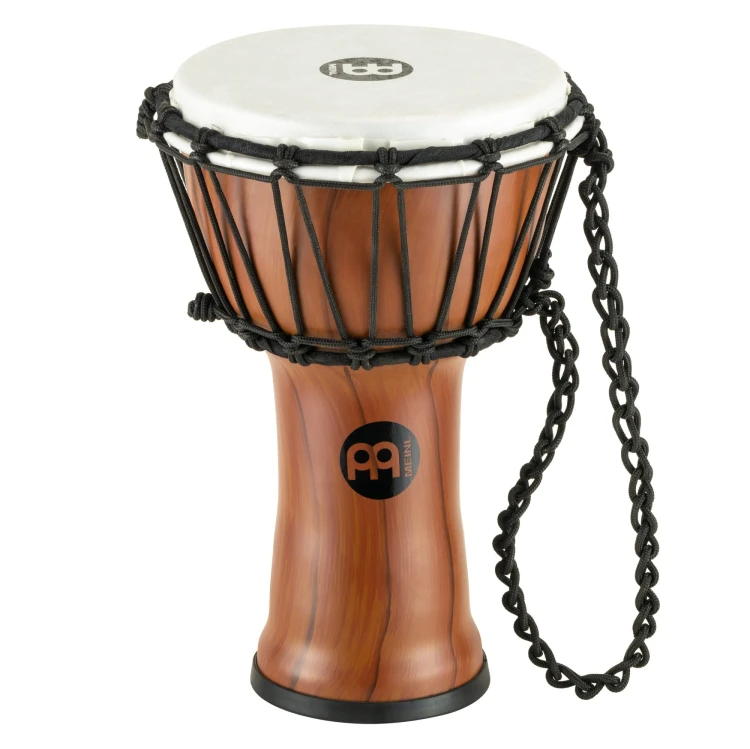 Syntetyczny djembe bęben 7 cali w kolorze Twisted Amber, widok na naciąg i korpus