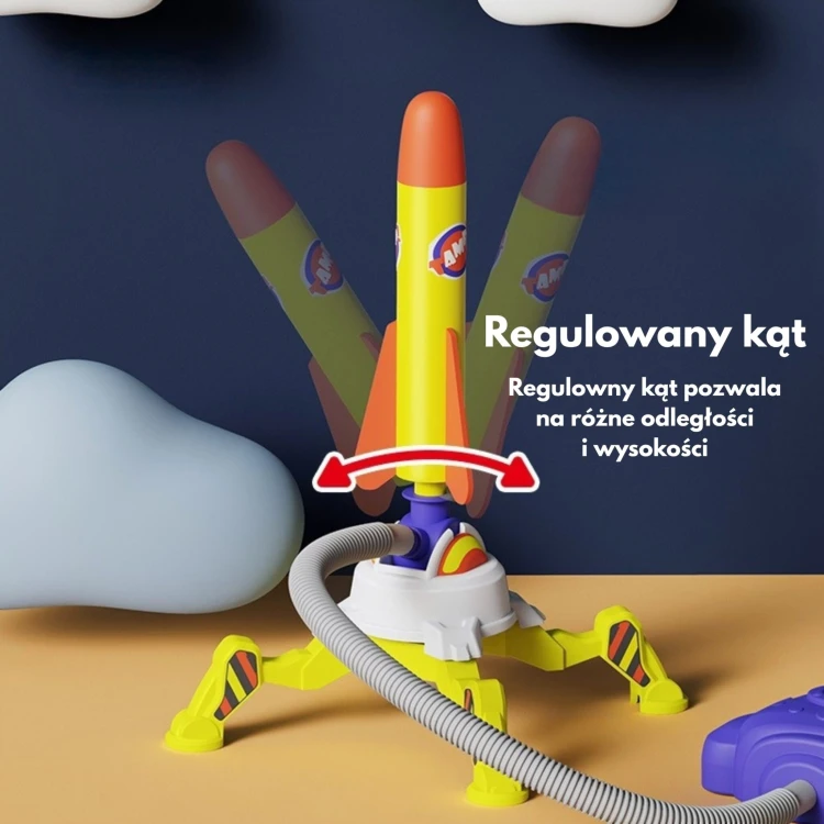 Podwójna wyrzutnia WOOPIE zbliżenie na regulację kąta wyrzutu i mechanizm montażu rakiet piankowych
