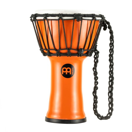 Widok detaliczny na syntetyczny naciąg i korpus pomarańczowego djembe 7 cali