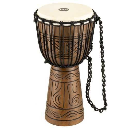 Widok frontowy bębna djembe 10 cali wykonanego z litego mahoniu, prezentacja instrumentu