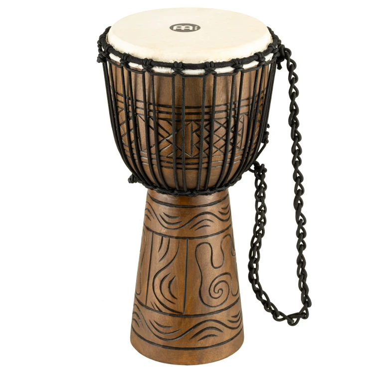 Widok frontowy bębna djembe 10 cali wykonanego z litego mahoniu, prezentacja instrumentu