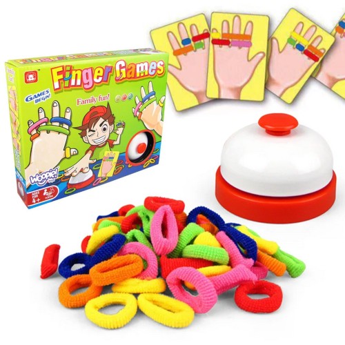 WOOPIE gra zręcznościowa Finger Games — kolorowe gumki z kartami i dzwonkiem do zabawy