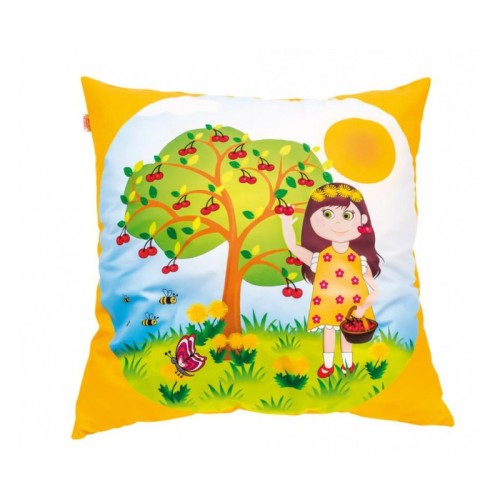 Widok zestawu poduszek relaksacyjnych Lato w kąciku dla dzieci, pokazuje rozmiar 100×100×25 cm oraz letni nadruk na poszewkach