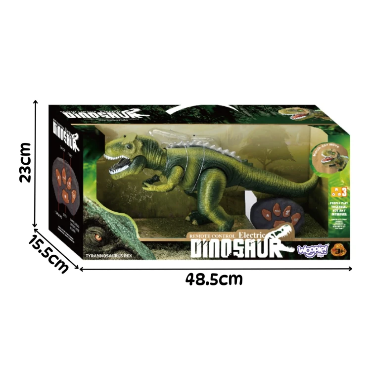 Tyrannosaurus Rex WOOPIE podczas zabawy — dynamiczne światła i efekt ryku widoczne na podłodze