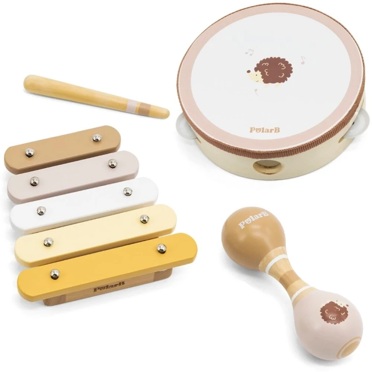 Zestaw instrumentów muzycznych VIGA PolarB z jeżykiem — pastelowe, lakierowane drewno dla najmłodszych
