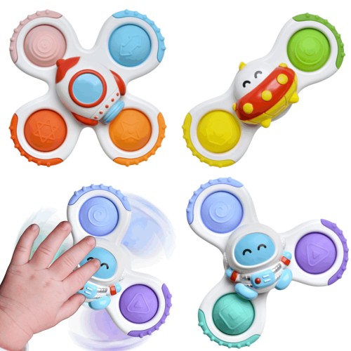 Spinner sensoryczny WOOPIE BABY 3 szt. — zestaw rakiety, kosmity i UFO z gumowymi przyssawkami