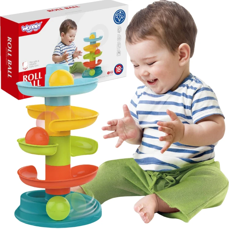 Kulodrom Spirala WOOPIE BABY 48 - kolorowy tor kulkowy z trzema kulkami, rozwijający koordynację u niemowląt