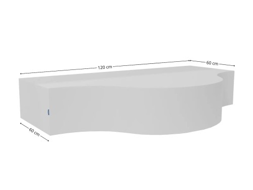 Detal białej tapicerki pufy fala Relax; wizualizacja rozmiaru 120 × 60 cm z opcjami wysokości 35 cm i 44 cm