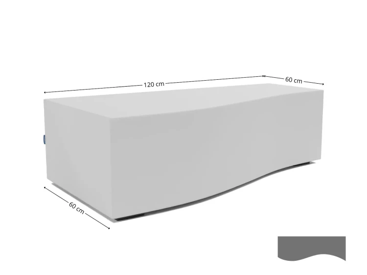 Perspektywa z góry na pufę Relax 120 × 60 cm w białej tapicerce, pokazująca proporcje i profil falistego wykończenia