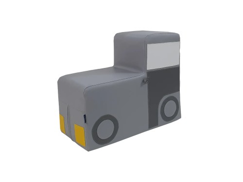 Zbliżenie na piankowe autko ciężarówka; konstrukcja kształtki oraz wysokość siedziska 30 cm dla najmłodszych