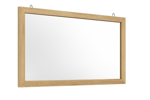 Lustro logopedyczne wiszące 130x50 cm z ramą 6 cm w kolorze dąb sonoma; widok frontu i detalu ramy, przeznaczone do terapii mowy.