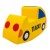 Kolorowy bujak Taxi — frontowe ujęcie siedziska z lekkiej pianki, pokazane proporcje i ergonomia dla dzieci