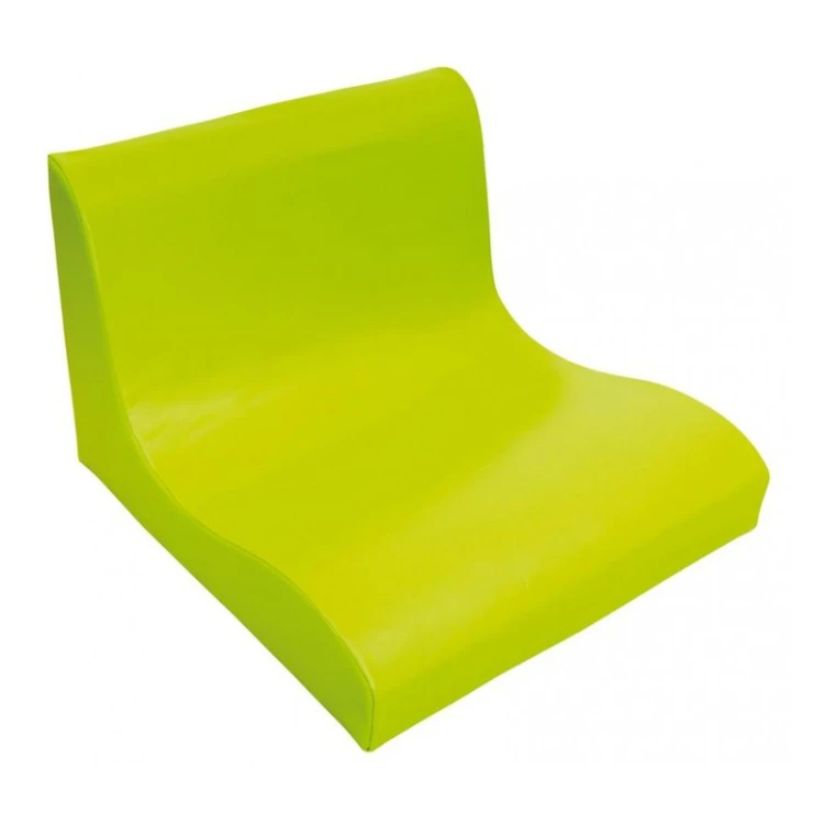 Widok z przodu zielonego fotela SOFT Relax dla dzieci, ukazujący dwumiejscową formę i proporcje 80×80 cm