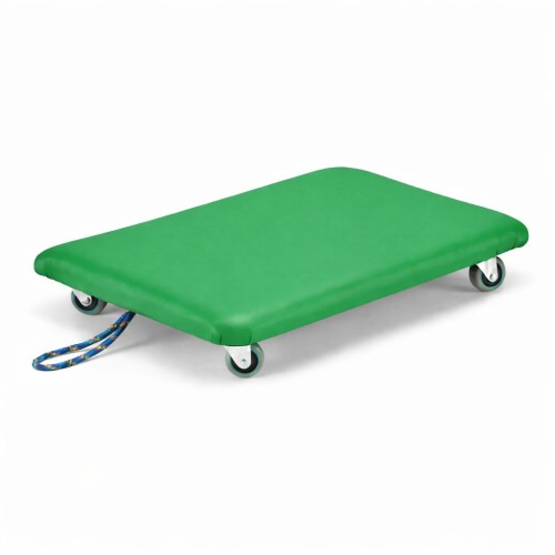 Deskorolka terapeutyczna 30 × 60 cm — zbliżenie na krawędź i warstwę piankowego obicia; widoczny detal łożyskowanego koła
