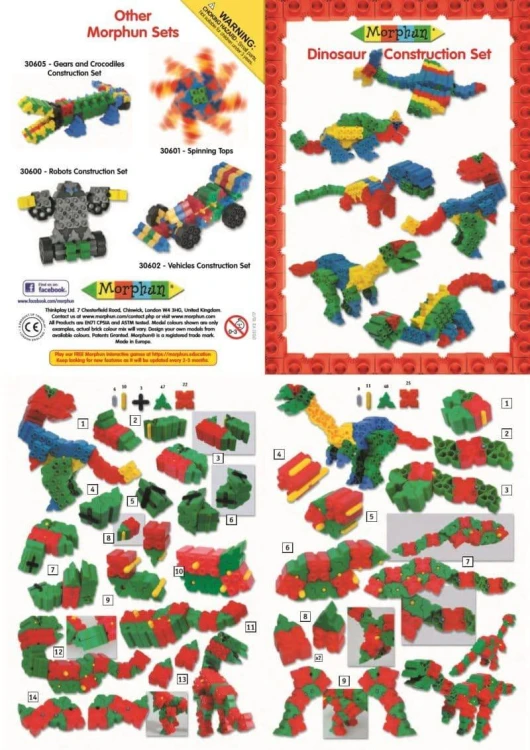 Porównanie kształtów elementów Morphun przeznaczonych do odwzorowania kolców i ogona dinozaura w modelach edukacyjnych.