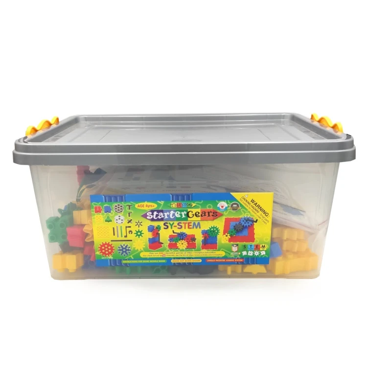 Widok plastikowego pojemnika z elementami Morphun Starter Gears — porządek i łatwy transport zestawu.