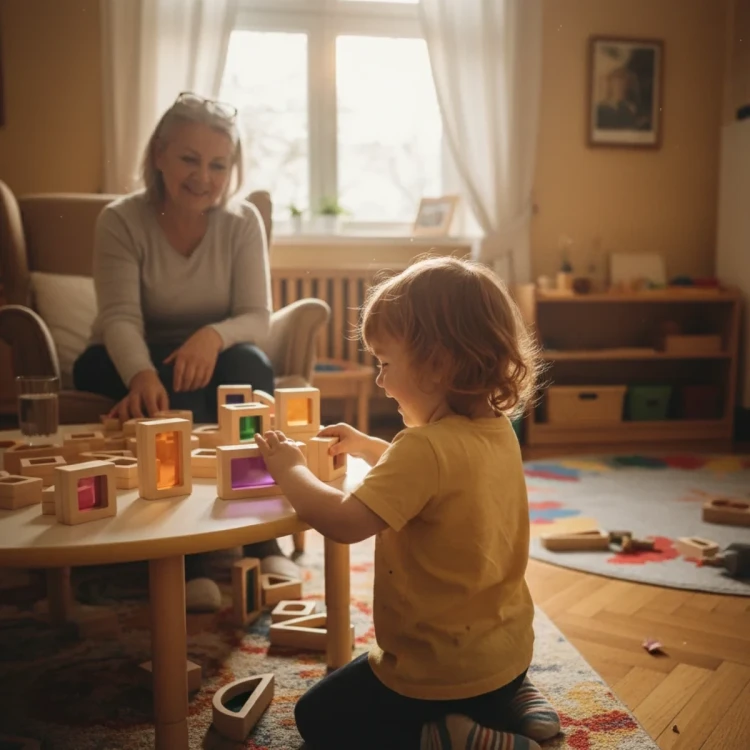 Klocki ustawione w przestrzenną konstrukcję, pokazanie potencjału edukacyjnego w tworzeniu modeli 3D.