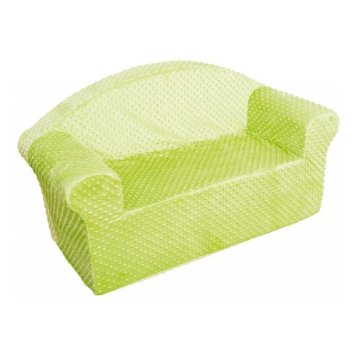 Profil boczny kanapy Hill w zielonym kolorze, widoczna piankowa konstrukcja i wysokość siedziska 25 cm oraz głębokość 35 cm