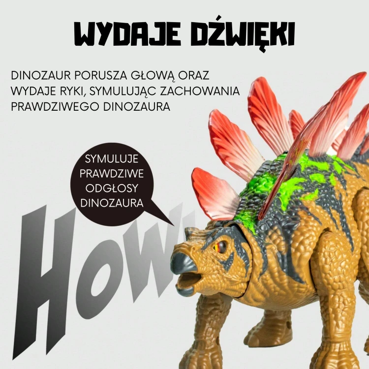Stegozaur Woopie podczas obrotu — demonstracja ruchu, silników i efektów dźwiękowych