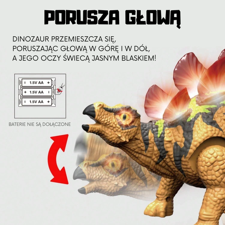 Detal kolców i tekstury pancerza Stegozaura Woopie z bliska, materiał i wykończenie widoczne