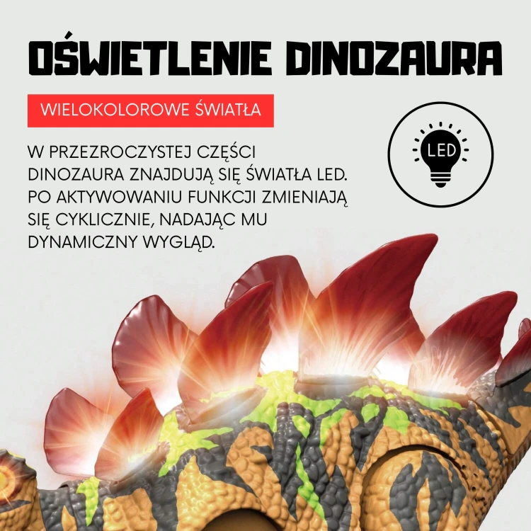 Dinozaur zdalnie sterowany Woopie ustawiony na podłożu — pokaz proporcji i skali zabawki