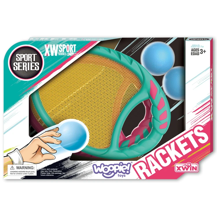 Detal piankowej powierzchni paletki CATCH BALL — faktura, szew i krawędź uchwytu widoczne obok logo WOOPIE